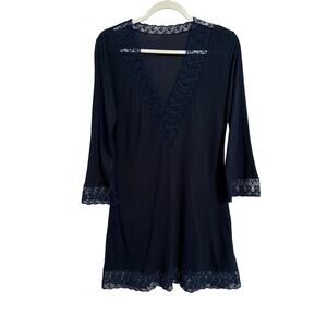 Flora Dancia Women's 3 100%‎ Micromodal Lace Trim V Neck 3/4 Sleeve Dress Tunic